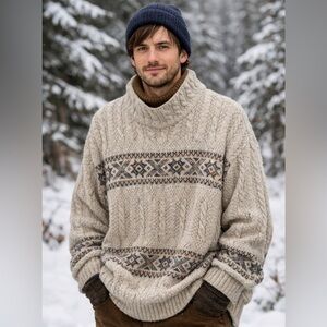 Sketch Vancouver Knit Sweater MenXL CanadaMade Beige Grandpacore Nordic VTG